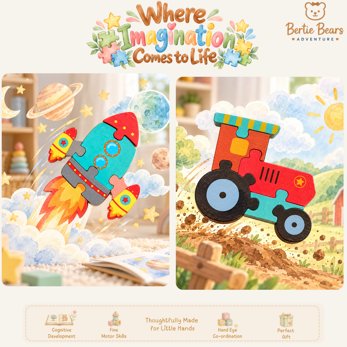 Montessori Mini 3D Wooden Puzzles