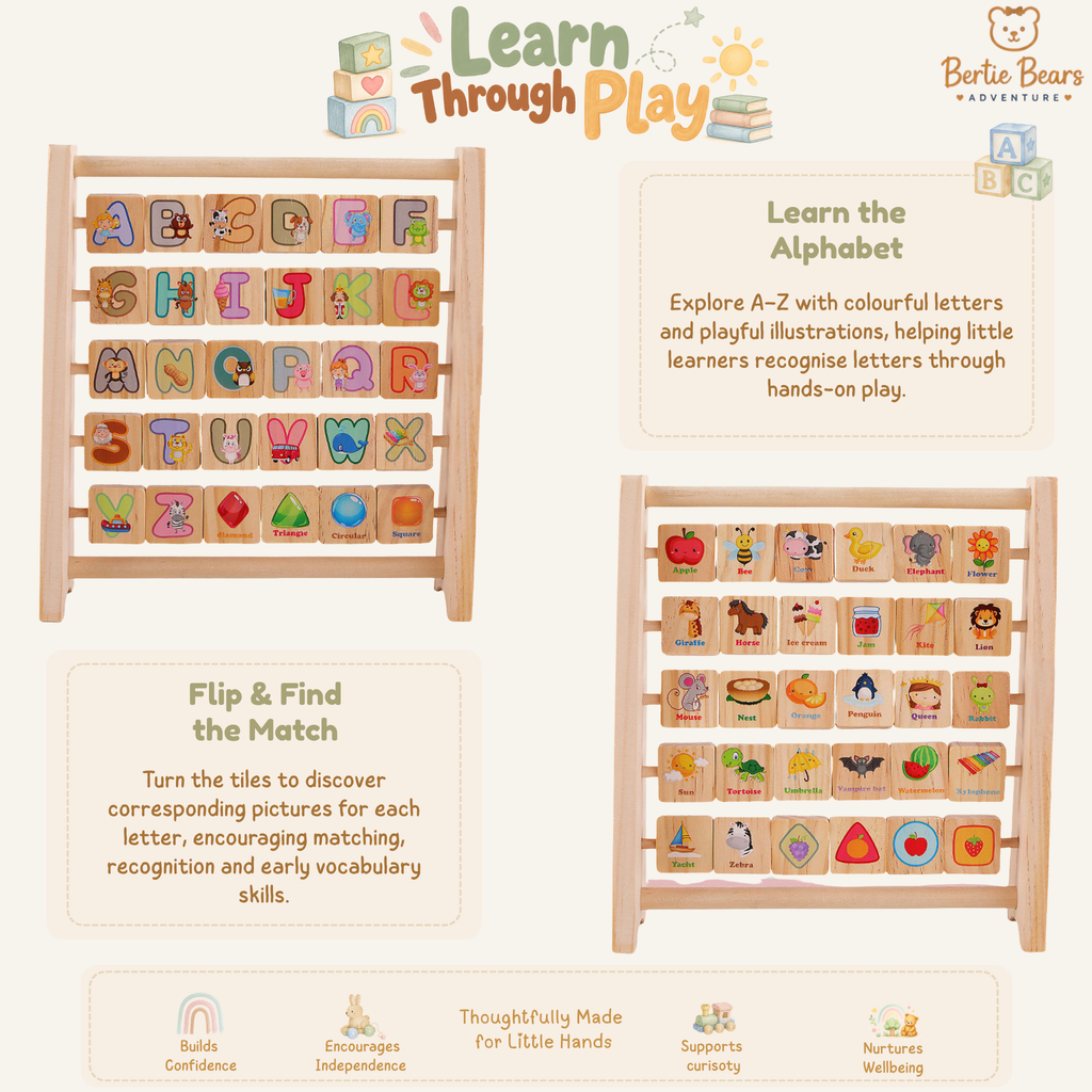 Wooden Alphabet Abacus Learning Flip Board