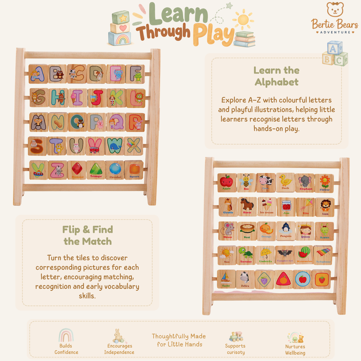 Wooden Alphabet Abacus Learning Flip Board