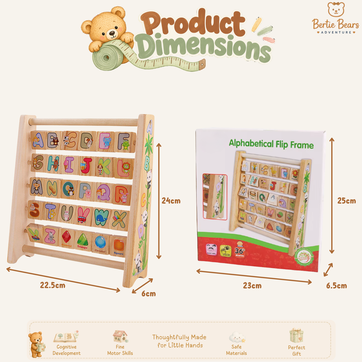 Wooden Alphabet Abacus Learning Flip Board