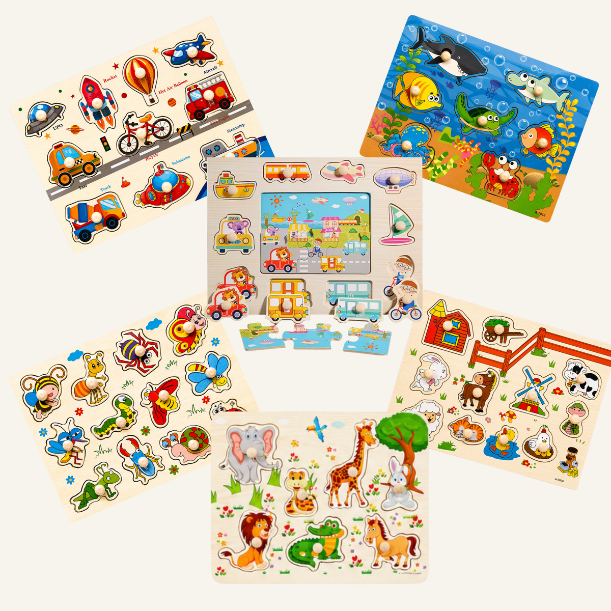 Big Adventure Montessori Wooden Peg Puzzle Boards