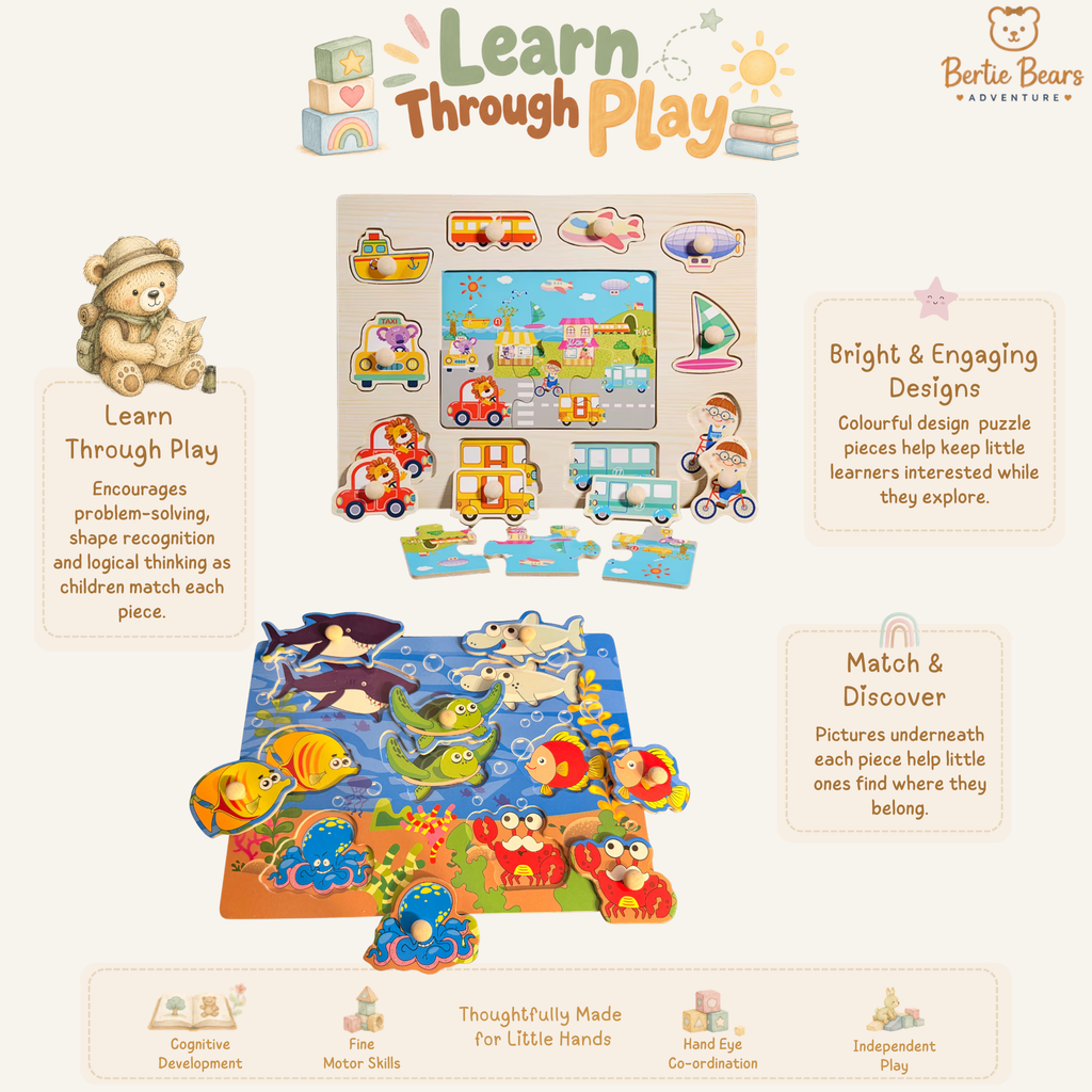Big Adventure Montessori Wooden Peg Puzzle Boards