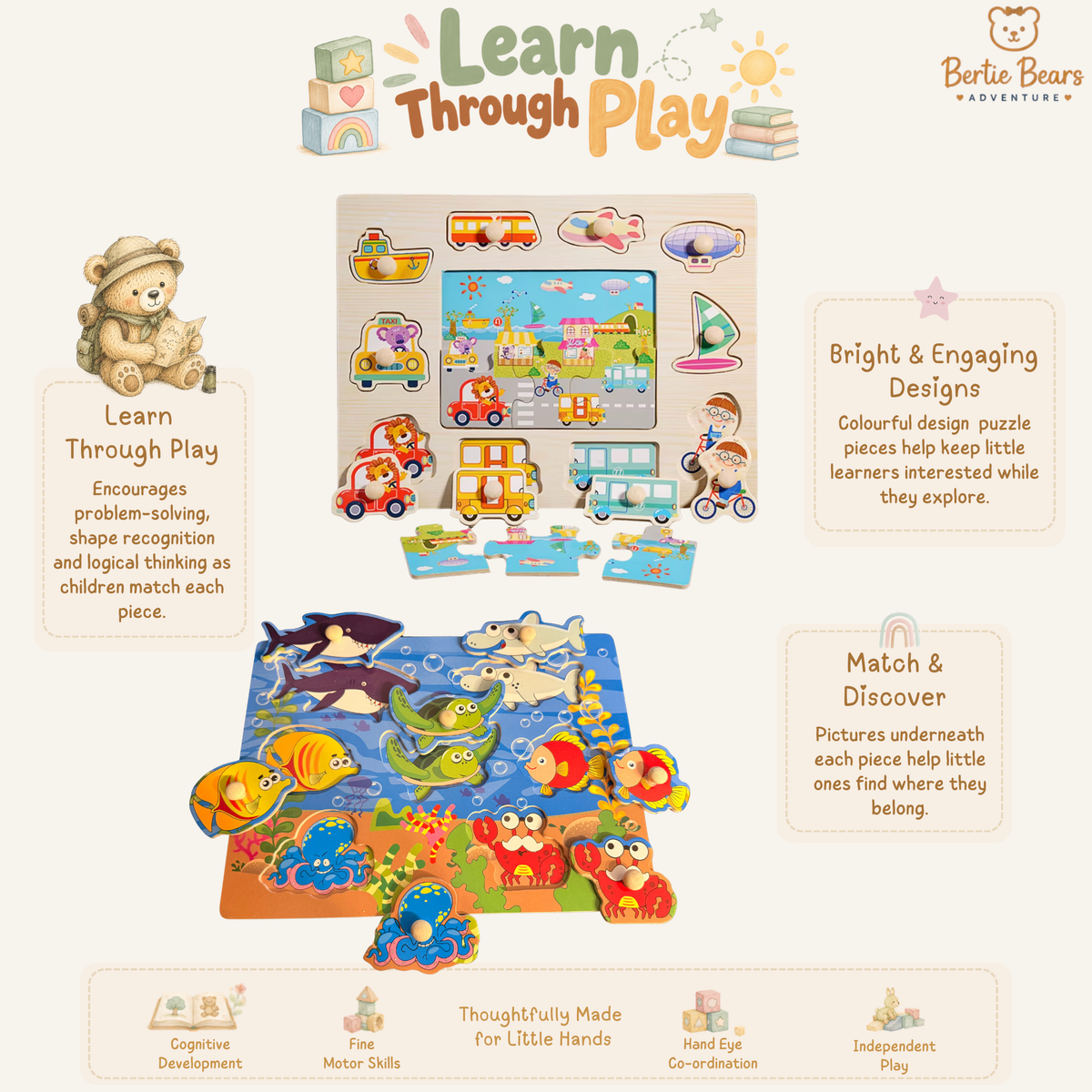 Big Adventure Montessori Wooden Peg Puzzle Boards