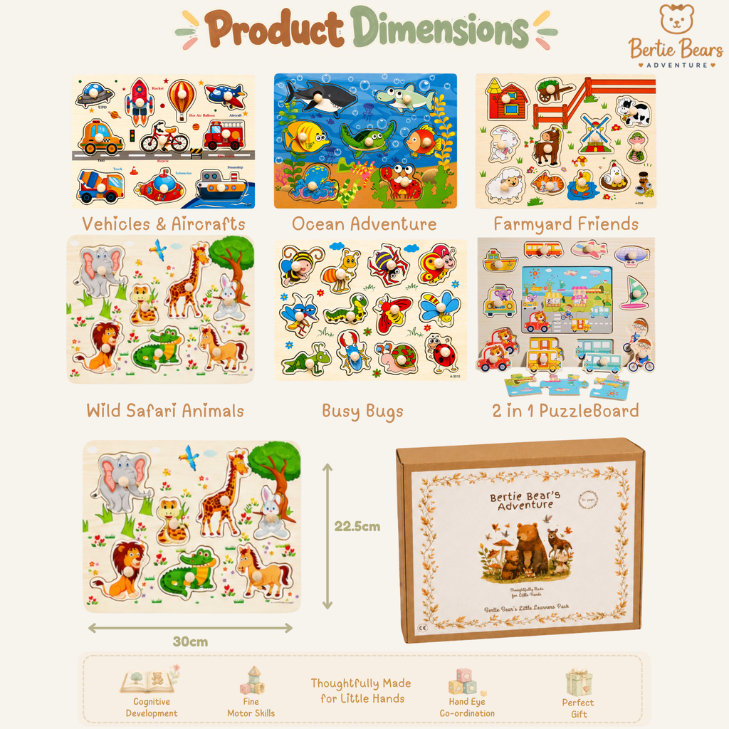 Big Adventure Montessori Wooden Peg Puzzle Boards