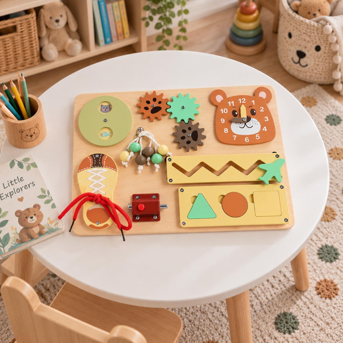 Montessori Wooden Busy Board – Sensory Activity & Learning Toy