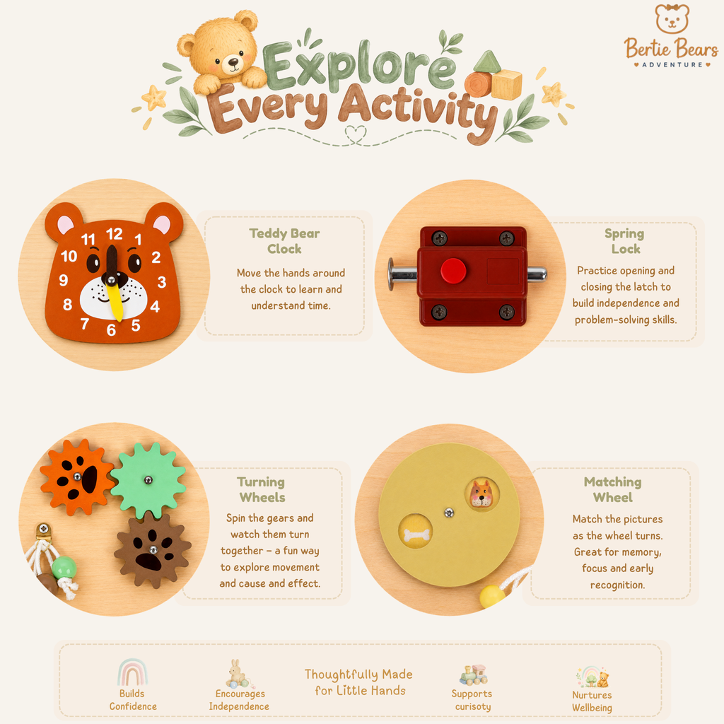 Montessori Wooden Busy Board – Sensory Activity & Learning Toy