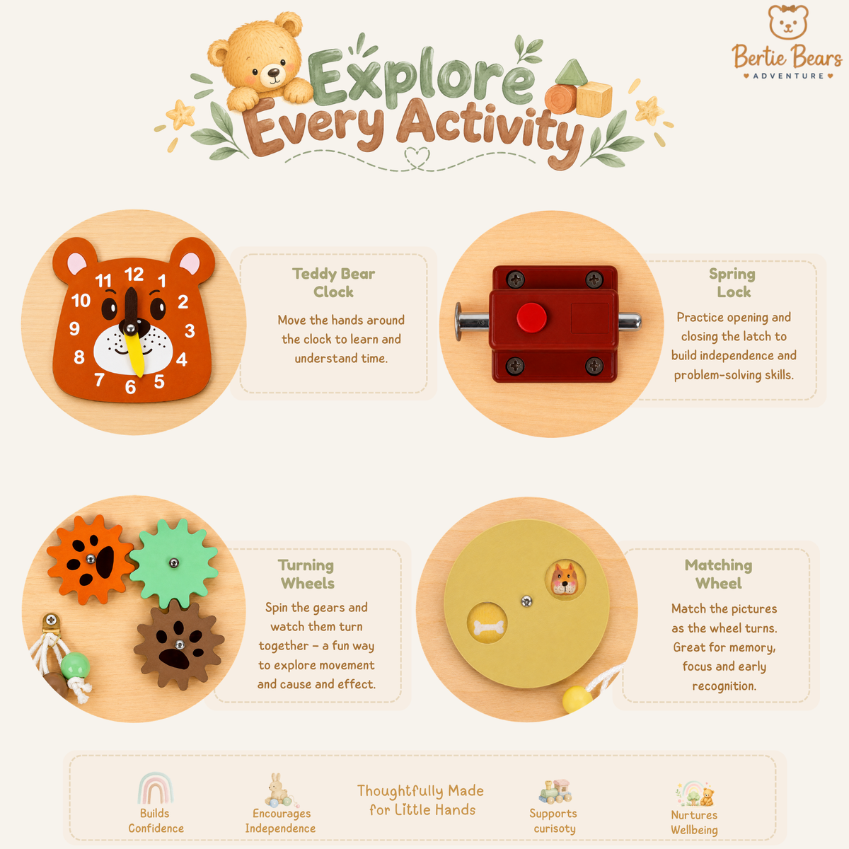Montessori Wooden Busy Board – Sensory Activity & Learning Toy