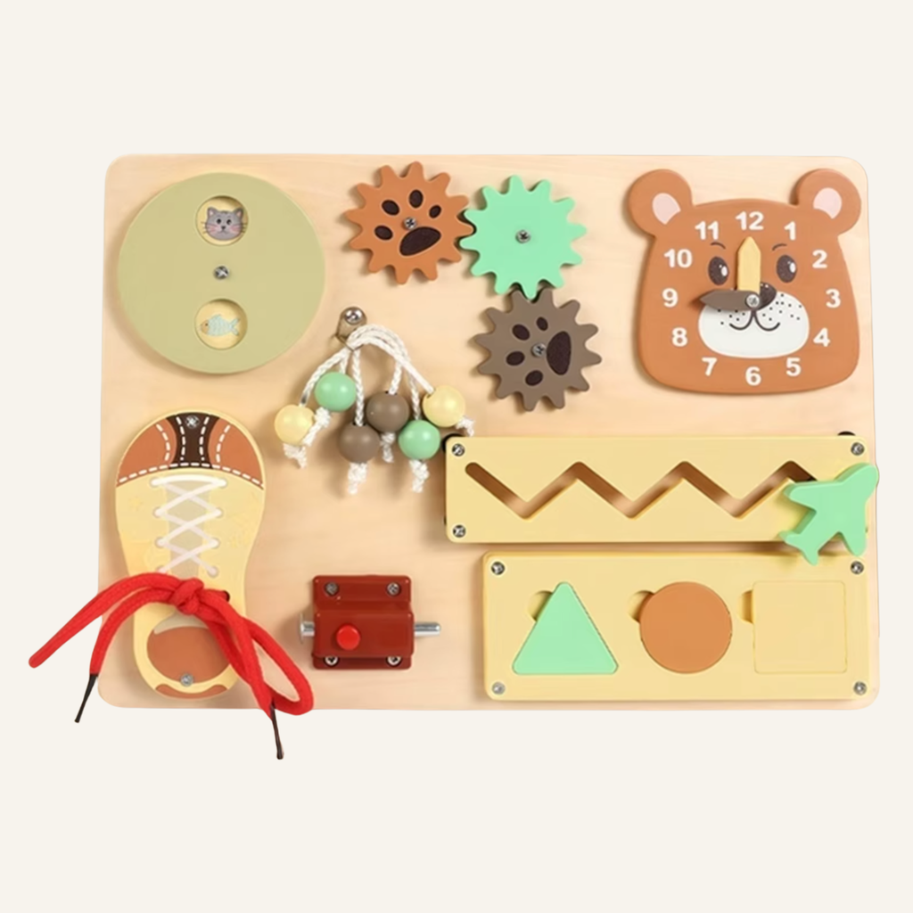 Montessori Wooden Busy Board – Sensory Activity & Learning Toy