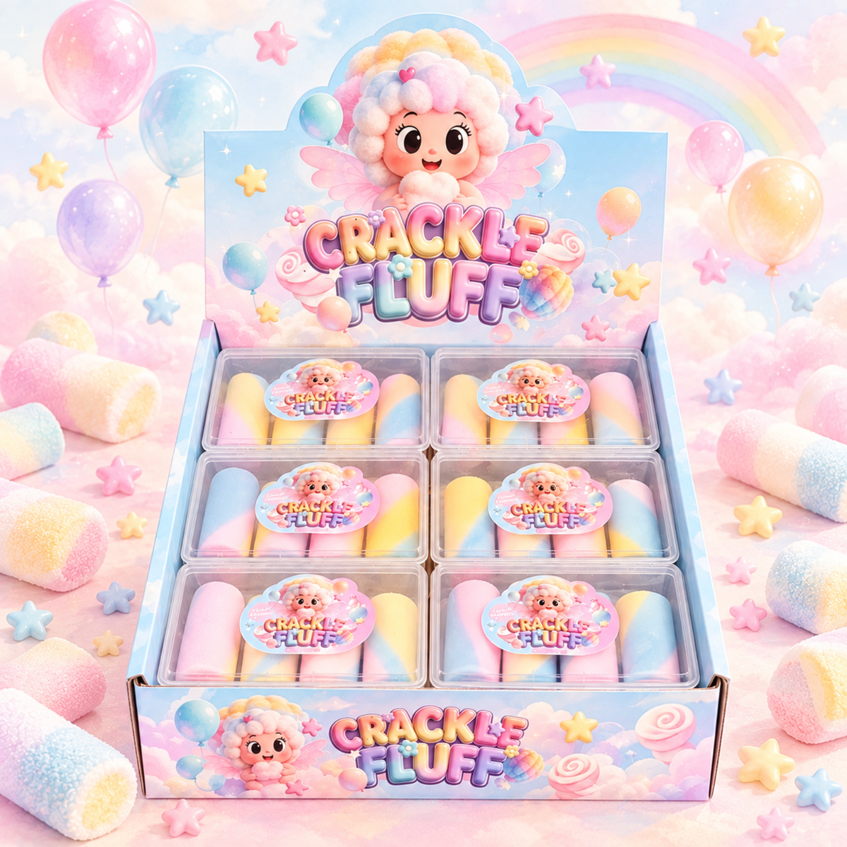 Crackle Fluff Rainbow Marshmallow Squishy – 4 Piece Set