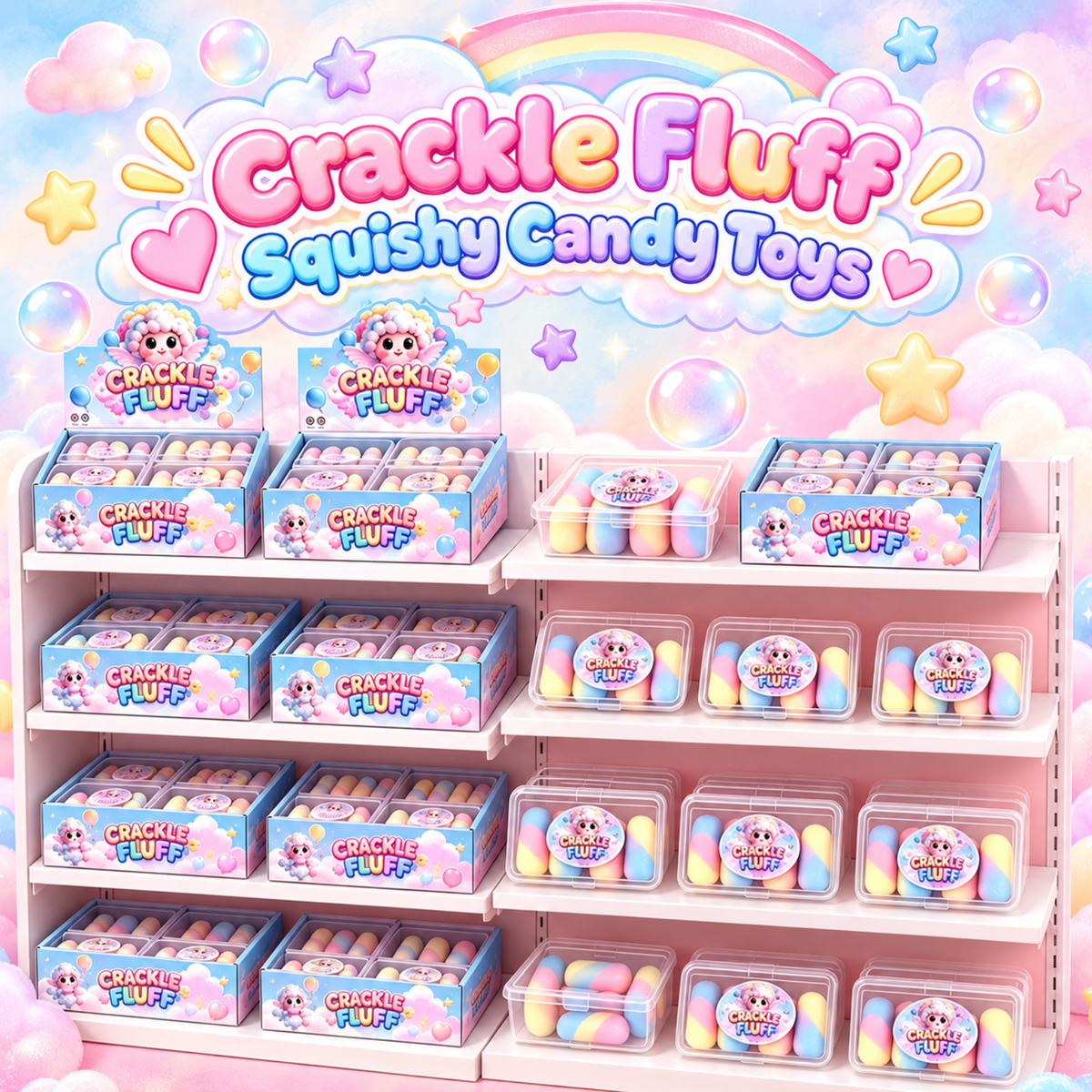 Crackle Fluff Rainbow Marshmallow Squishy – 4 Piece Set
