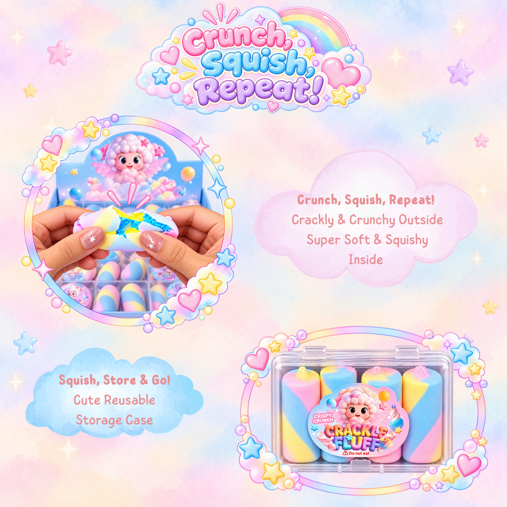 Crackle Fluff Rainbow Marshmallow Squishy – 4 Piece Set