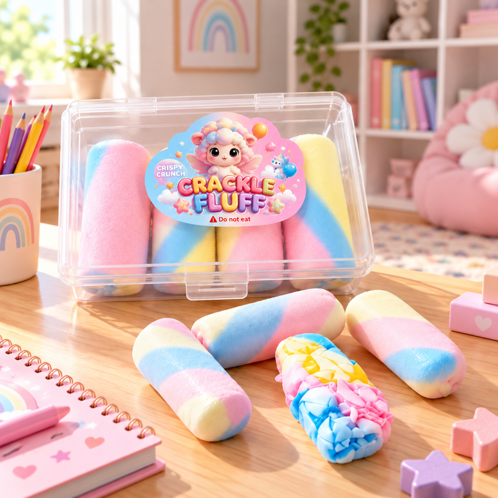 Crackle Fluff Rainbow Marshmallow Squishy – 4 Piece Set