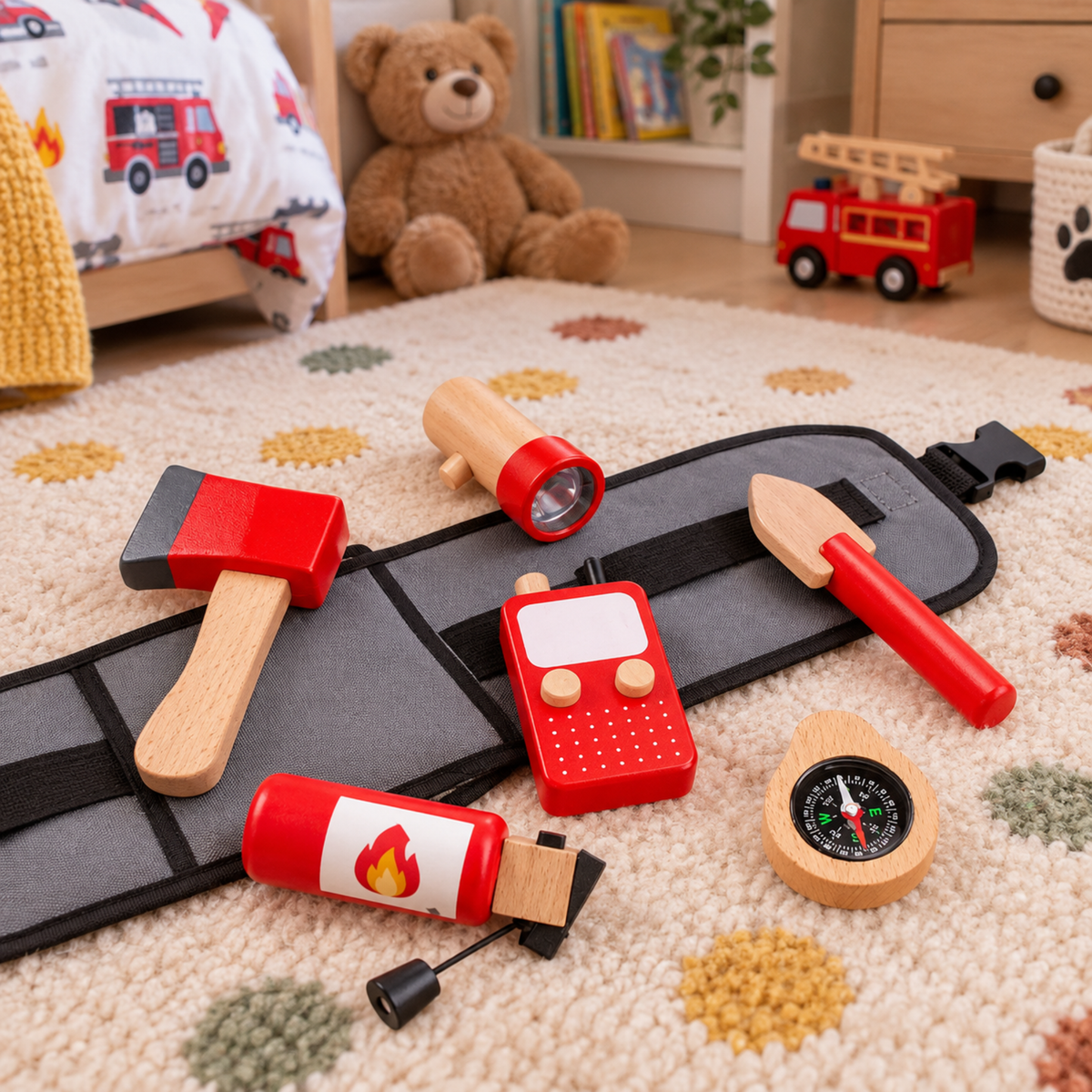 Wooden Firefighter Role Play Set – Montessori Pretend Play Toy