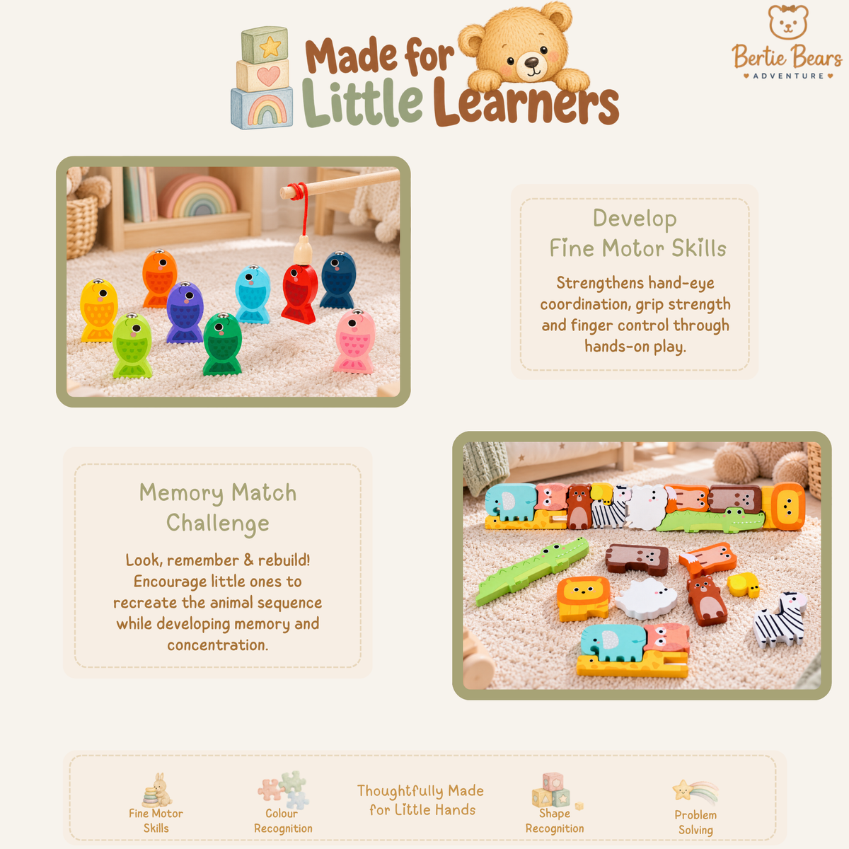 Montessori Wooden Magnetic Fishing, Numbers & Shapes Puzzle Board