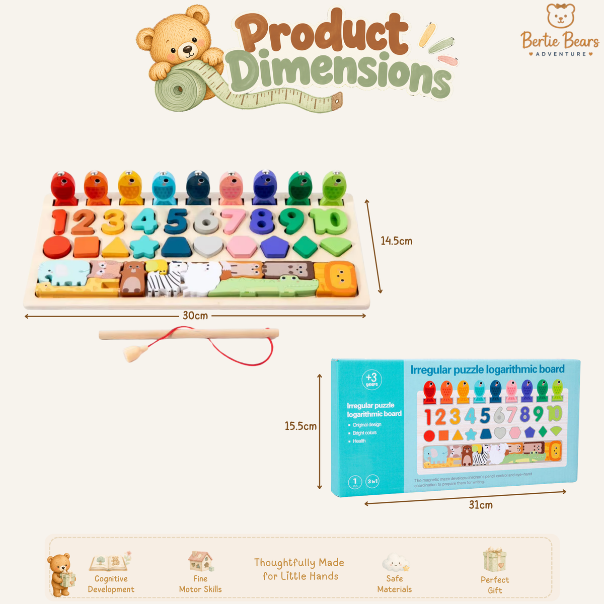 Montessori Wooden Magnetic Fishing, Numbers & Shapes Puzzle Board