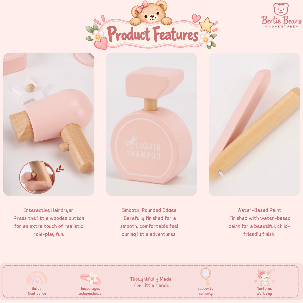 Montessori Wooden Hairdresser Role Play Set – Pretend Play Toy