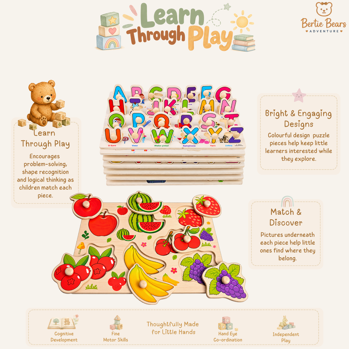 Little Learners Wooden Peg Puzzles – Choose Your Designs