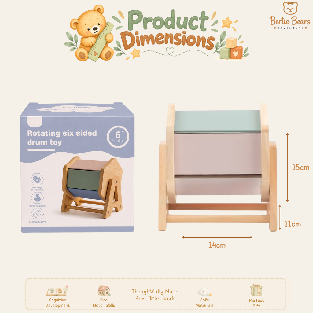 Montessori Wooden Rotating Sensory Drum with Mirror – Musical & Colour Discovery Toy