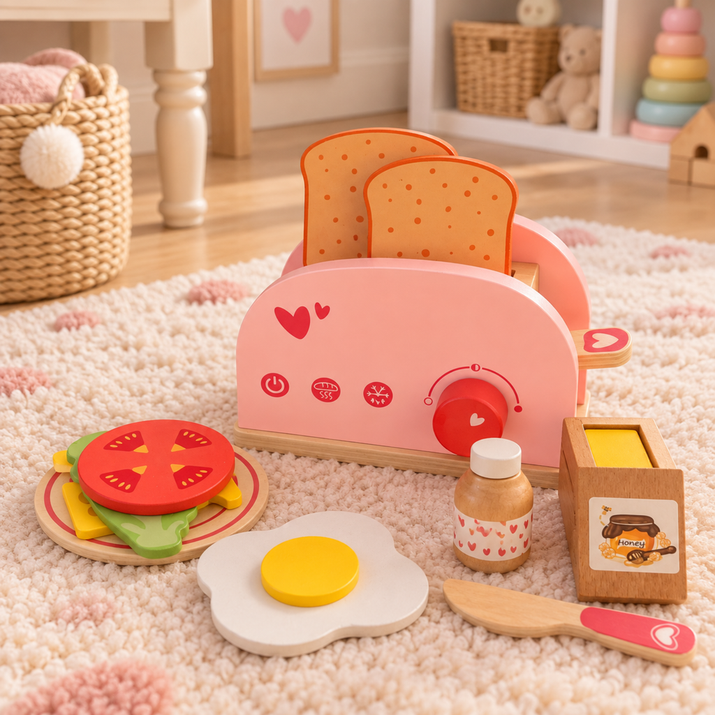 Wooden Toaster & Breakfast Role Play Set | Pretend Play Kitchen Toy