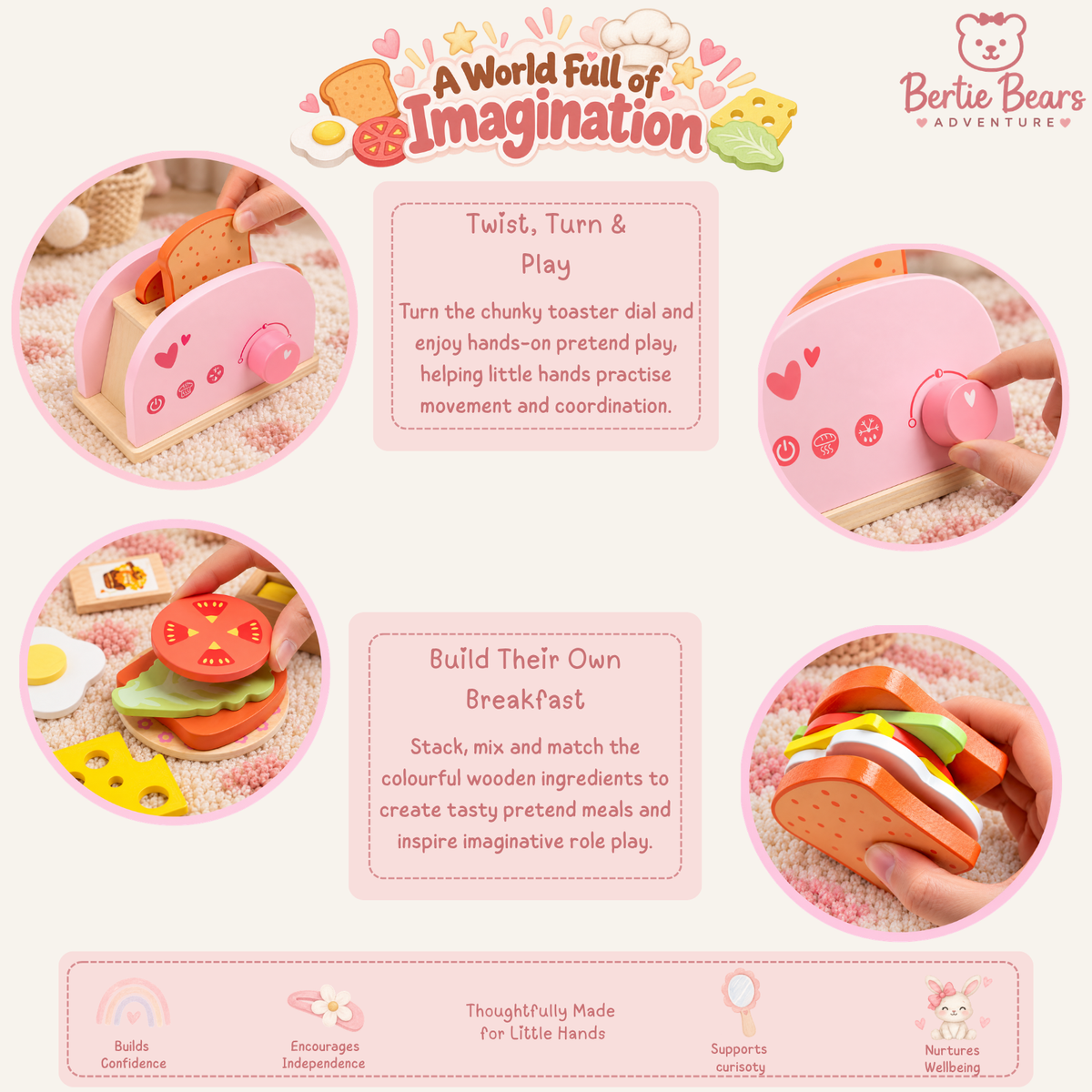 Wooden Toaster & Breakfast Role Play Set | Pretend Play Kitchen Toy