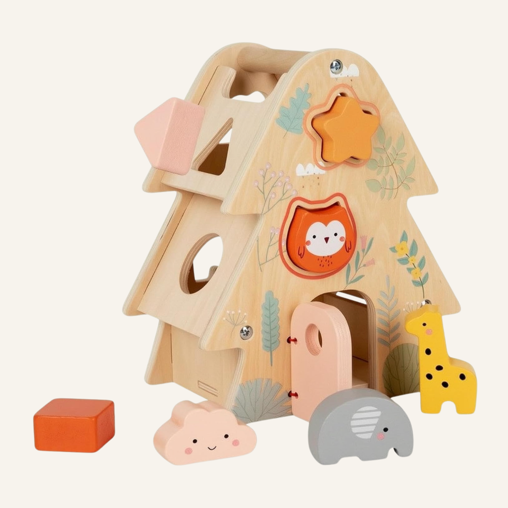 Montessori Wooden Tree House Shape Sorter & Activity Toy