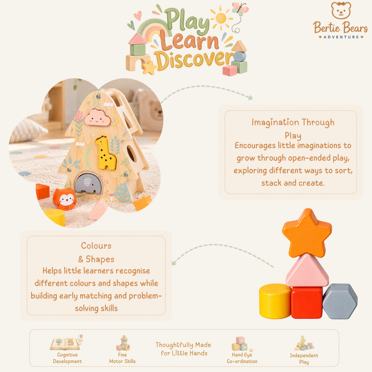 Montessori Wooden Tree House Shape Sorter & Activity Toy
